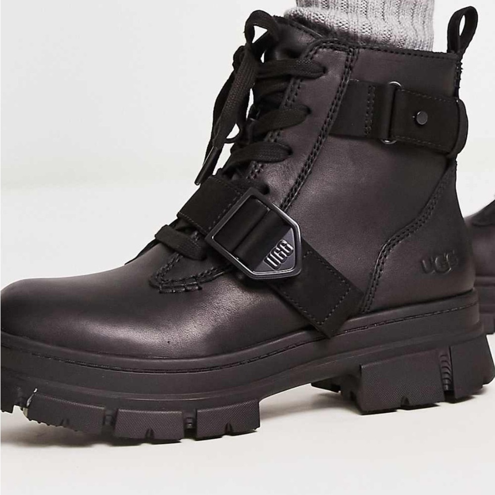 UGG Women's Black Leather Moto Boots